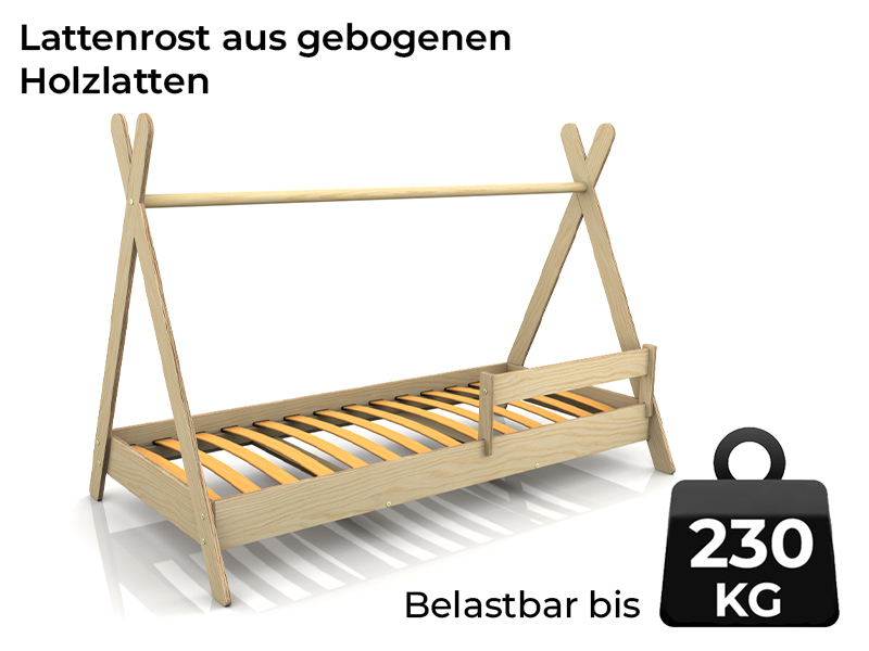 Lattenrost für TIPI-Bett aus gebogenen Holzlatten mit einer maximalen Belastung von 230kg